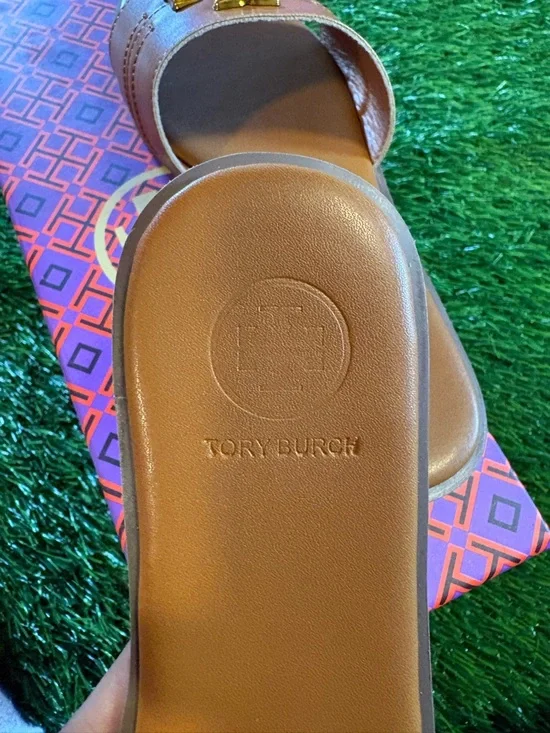 Tory Burch Tan Miller Slide Sandals with Gold Logo - Picture 4 of 5